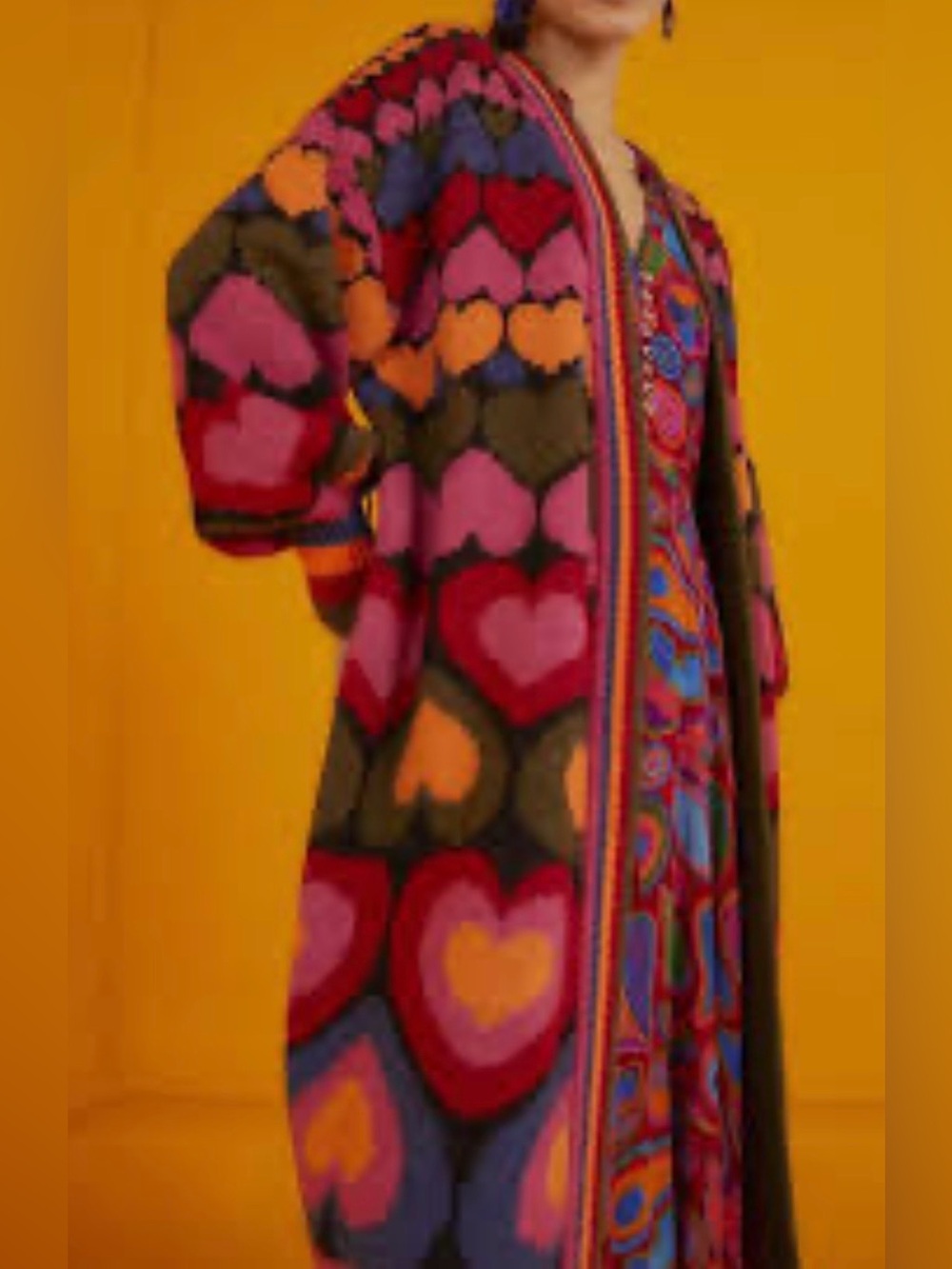 Farm Rio Full of Hearts Belted Midi Cardigan XS oversized fit